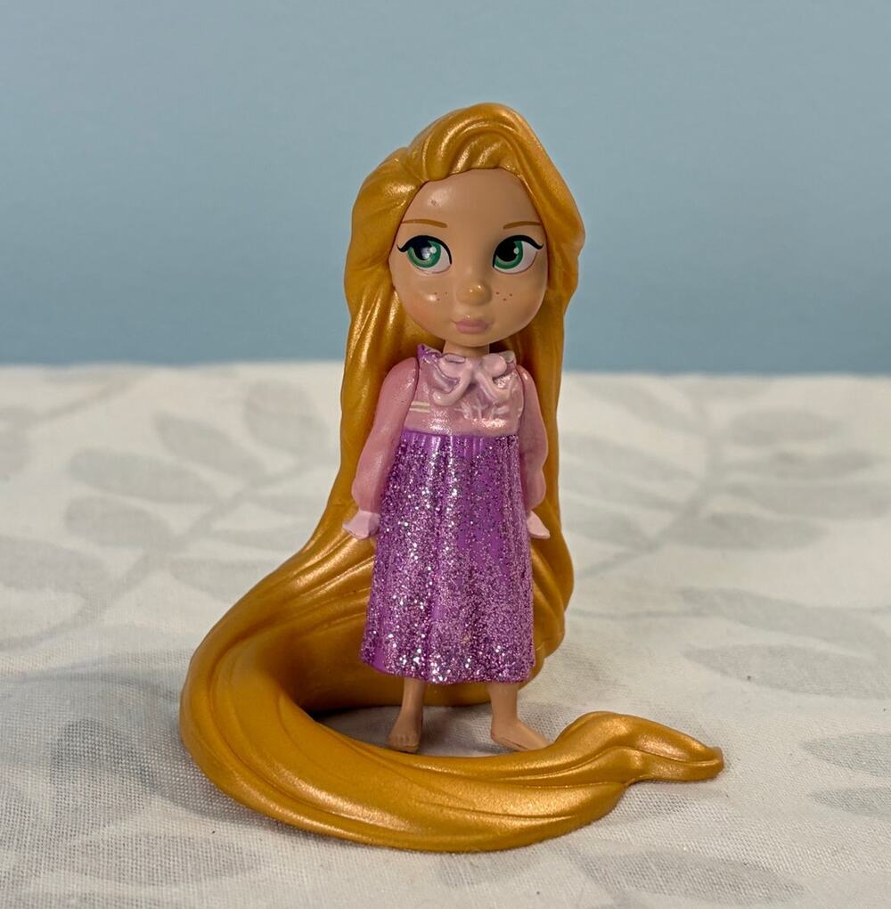 Disney Rapunzel Toddler Figurine Long Hair Glitter Dress Toy Figure 3" Tangled